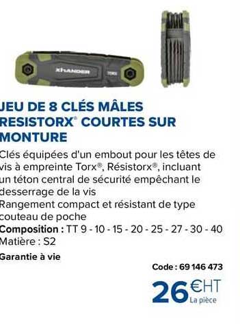 jeu de 8 clés mâles resistorx courtes sur monture
