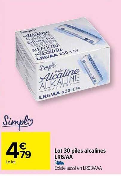 lot 30 piles alcalines lr6/aa simpl