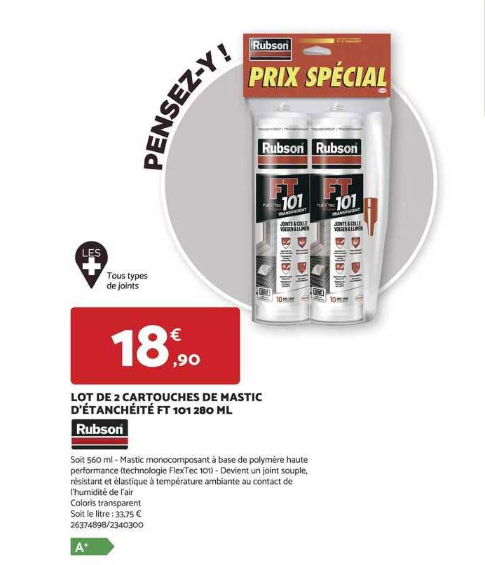 lot de 2 cartouches de mastic d'étancheité ft 101