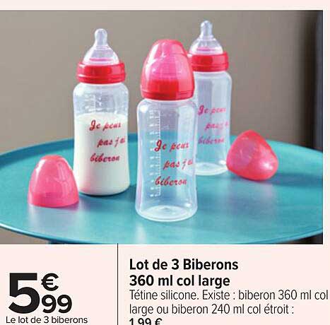 lot de 3 biberons 360ml col large
