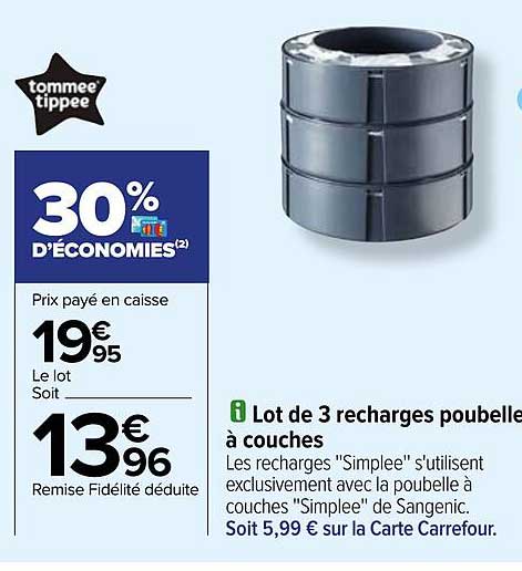 lot de 3 recharges poubelle à couches tommee tippee