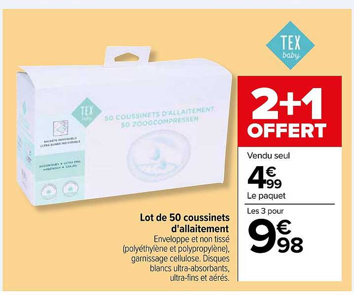 lot de 50 coussinets d'allaitement tex baby