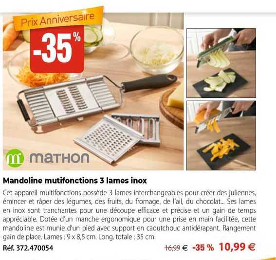 Mandoline Multifonctions 3 Lames Inox Mathon