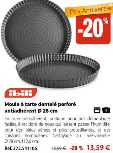 moule à tarte dentelé perforé antiadhérent ø 25 cm ibili