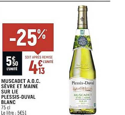 muscadet a.o.c. sèvre et maine sur lie plessis-duval blanc