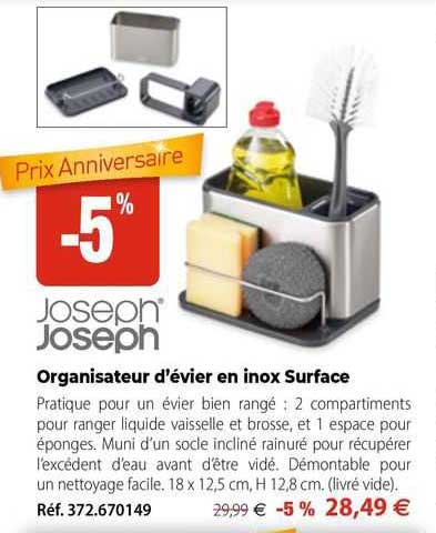 organisateur d'évier en inox surface joseph joseph