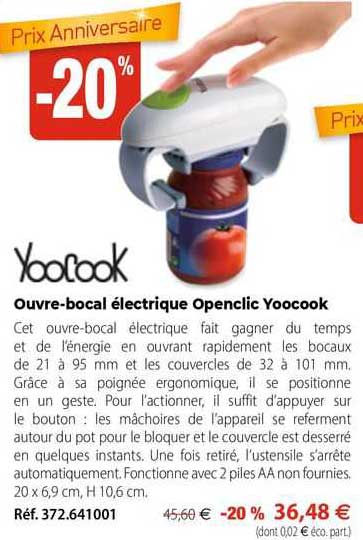 ouvre-bocal électrique openclic yoocook