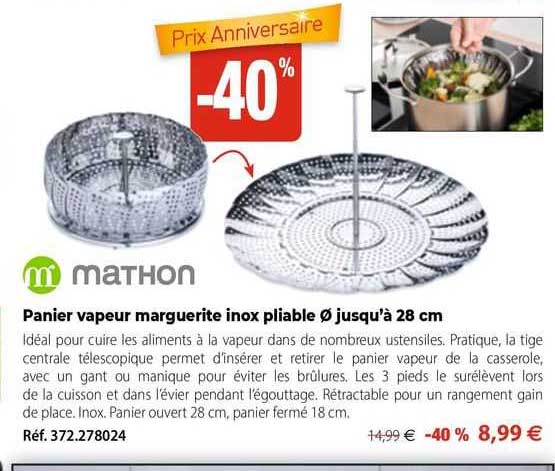 panier vapeur marguerite inox pliable ø jusqu'à 28 cm mathon