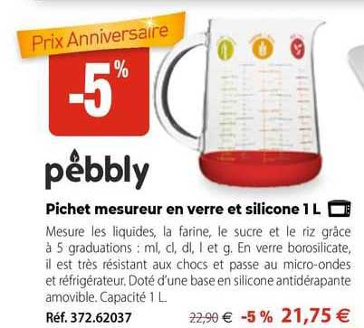 pichet mesureur en verre et silicone 1 l pebbly