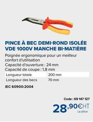 pince à bec demi-rond isolée vde 1000v manche bi-matière