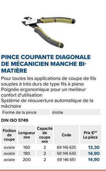 pince coupante diagonale de mécanicien manche bi-matière