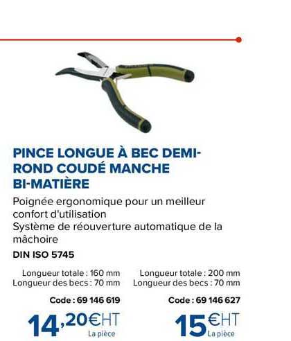 pince longue à bec demi-rond coudé manche bi-matière