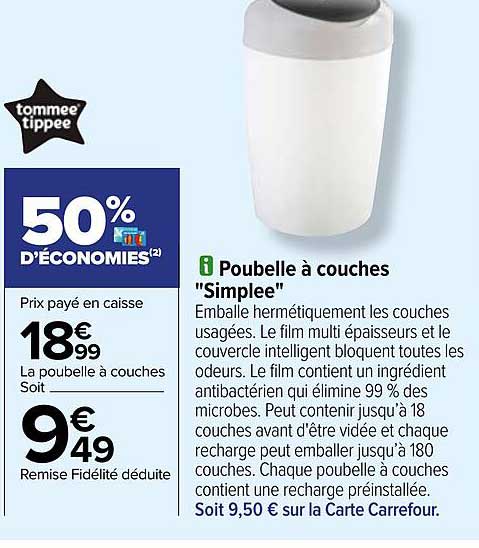poubelle à couches "simplee" tommee tippee
