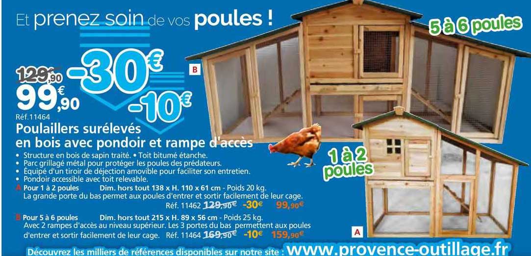 poulaillers surélevés en bois avec pondoir et rampe d'accès