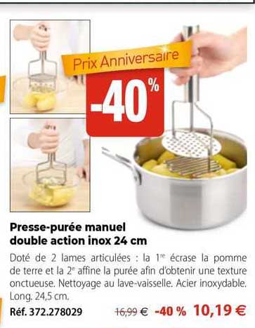 presse-purée manuel double action inox 24 cm