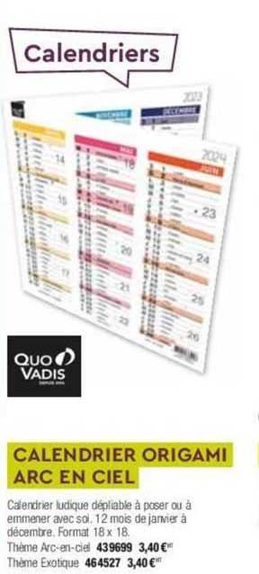 quo vadis calendrier origami arc en ciel