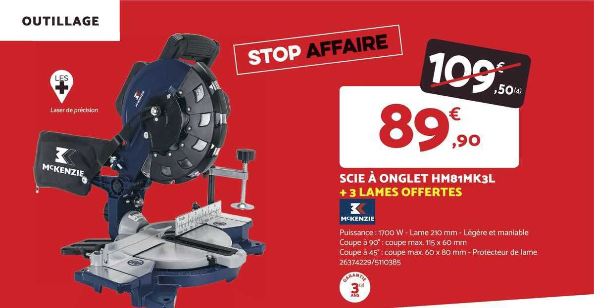 scie à onglet hm61mk3l + 3 lames offertes mckenzie