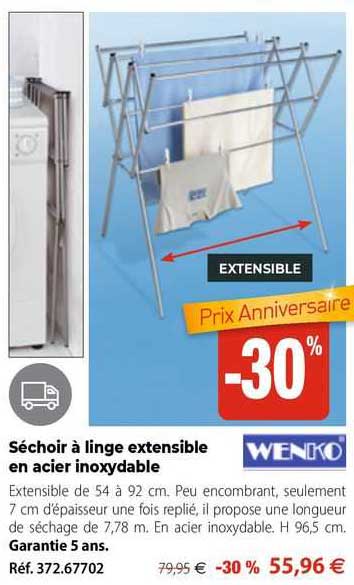 séchoir à linge extensible en acier inoxydable wenko