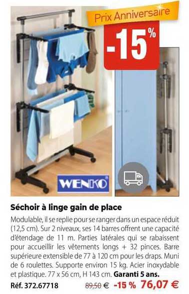 séchoir à linge gain de place wenko