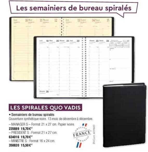 semainiers de bureaux spiralés quo vadis
