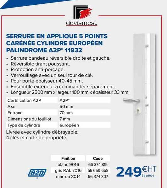 serrure en applique 5 points devismes