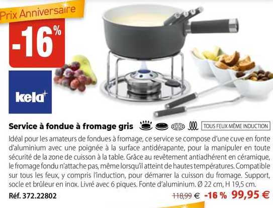 Service à Fondue à Fromage Gris Kela
