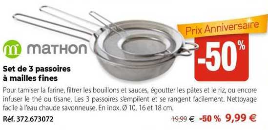 set de 3 passoires à mailles fines mathon