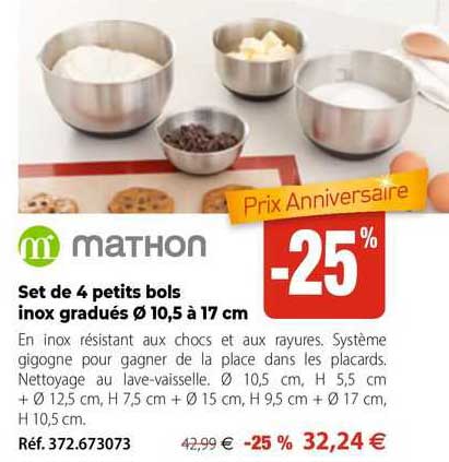 set de 4 petits bols inox gradués ø 10,5 à 17 cm mathon