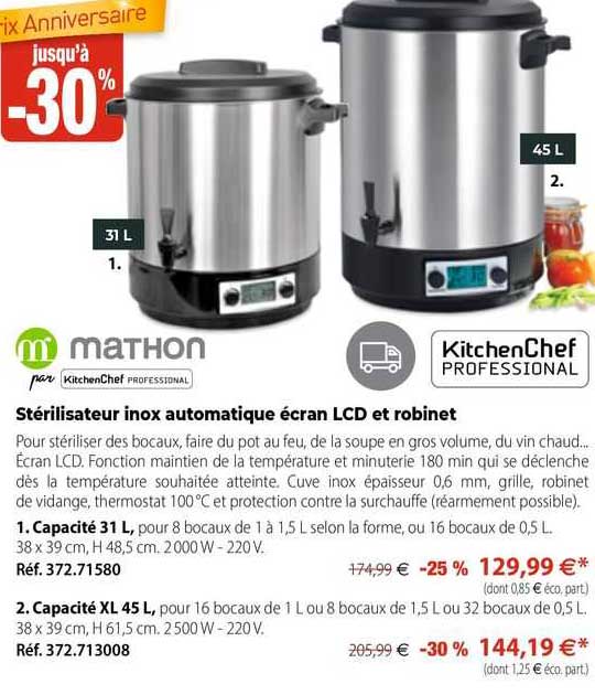 stérilisateur inox automatique écran lcd et robinet