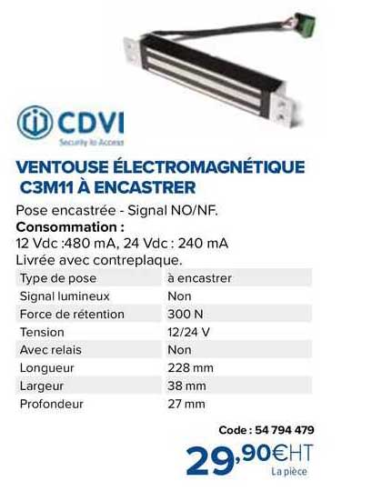 ventouse électromagnétique c3m11 à encastrer