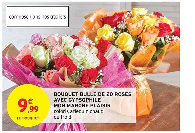 Bouquet Bulle De 20 Roses Avec Gypsophile Mon Marché Plaisir