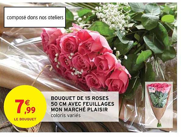 bouquet de 15 roses 50 cm avec feuillages mon marché plaisir