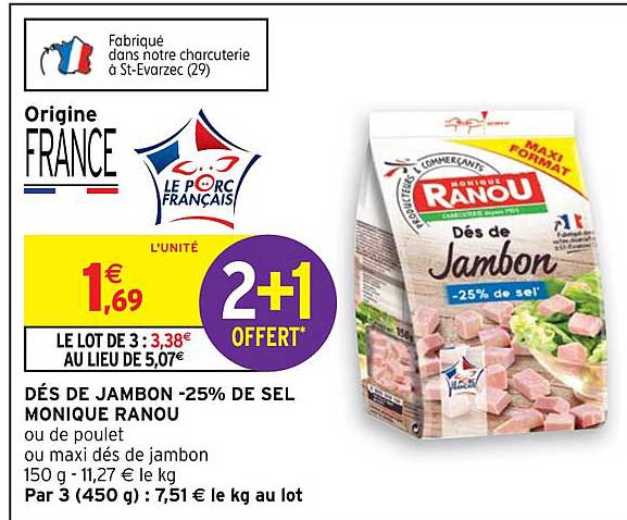 dés de jambon -25% de sel monique ranou