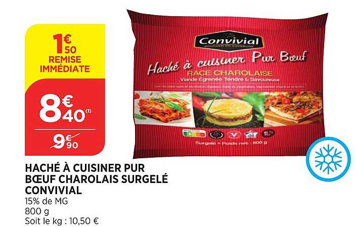 haché à cuisiner pur bœuf charolais surgelé convivial
