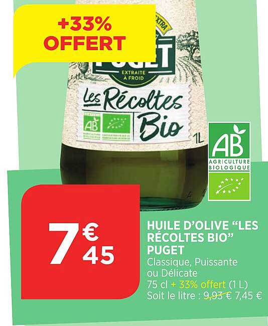 huile d'olive "les récoltes bio" puget