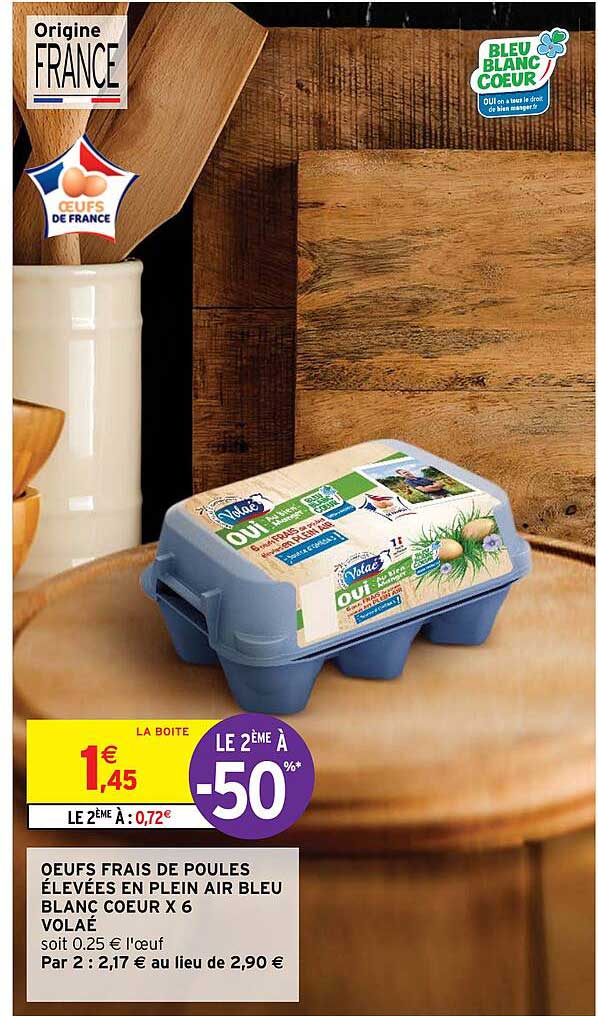 oeufs frais de poules élevées en plein air bleu blanc cœur x6 volaé