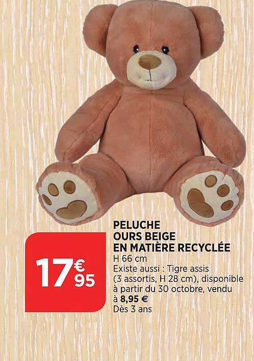 peluche ours beige en matière recyclée