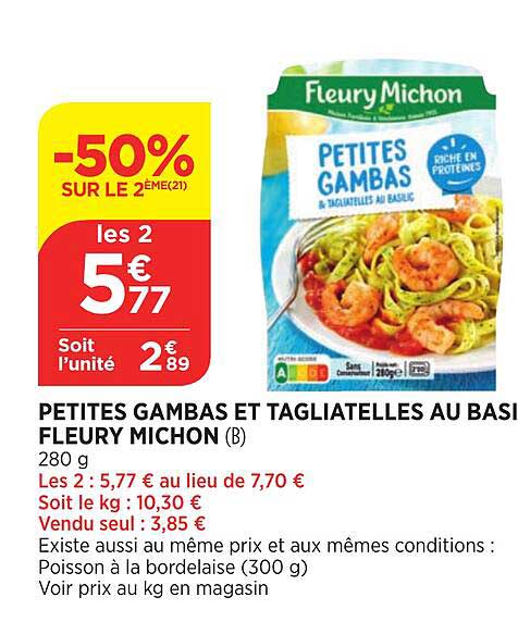 petites gambas et tagliatelles au basilic fleury michon