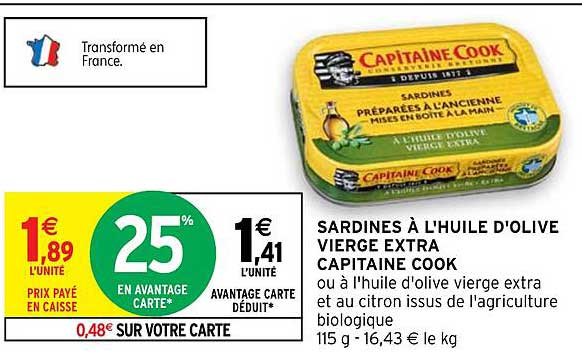 sardines à l'huile d'olive vierge extra capitaine cook