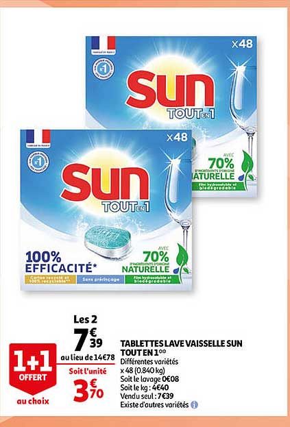 tablettes lave vaisselle sun tout en 1