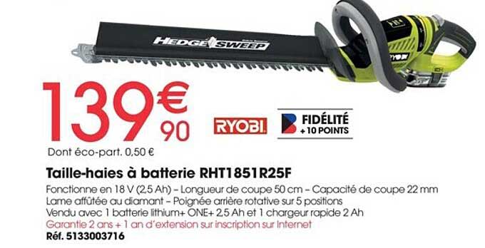 taille-haies à batterie rht1851r25f ryobi