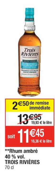 rhum ambré 40% vol. trois rivières
