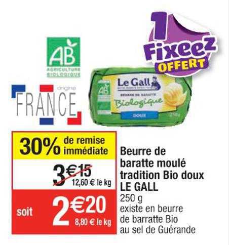 beurre de baratte moulé tradition bio doux le gall