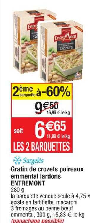 Gratin De Crozets Poireaux Emmental Lardons Entremont