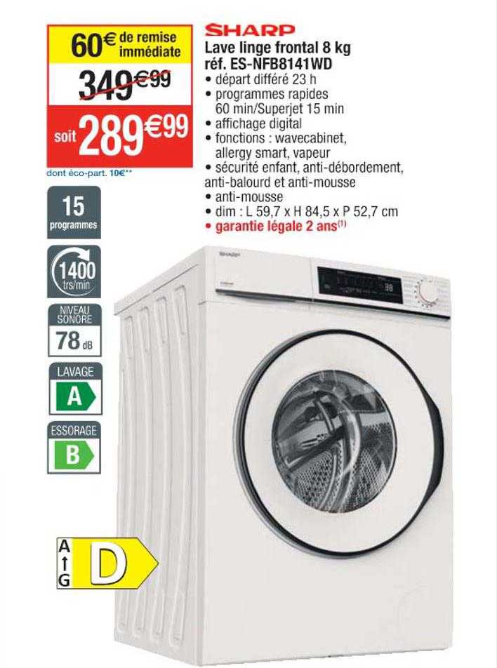 lave linge frontal 8 kg sharp