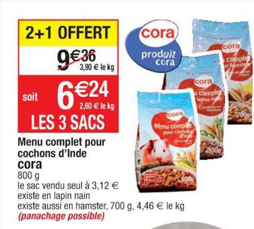 menu complet pour cochons d'inde cora