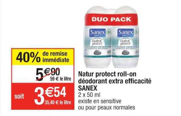 natur protect roll-on déodorant extra efficacité sanex