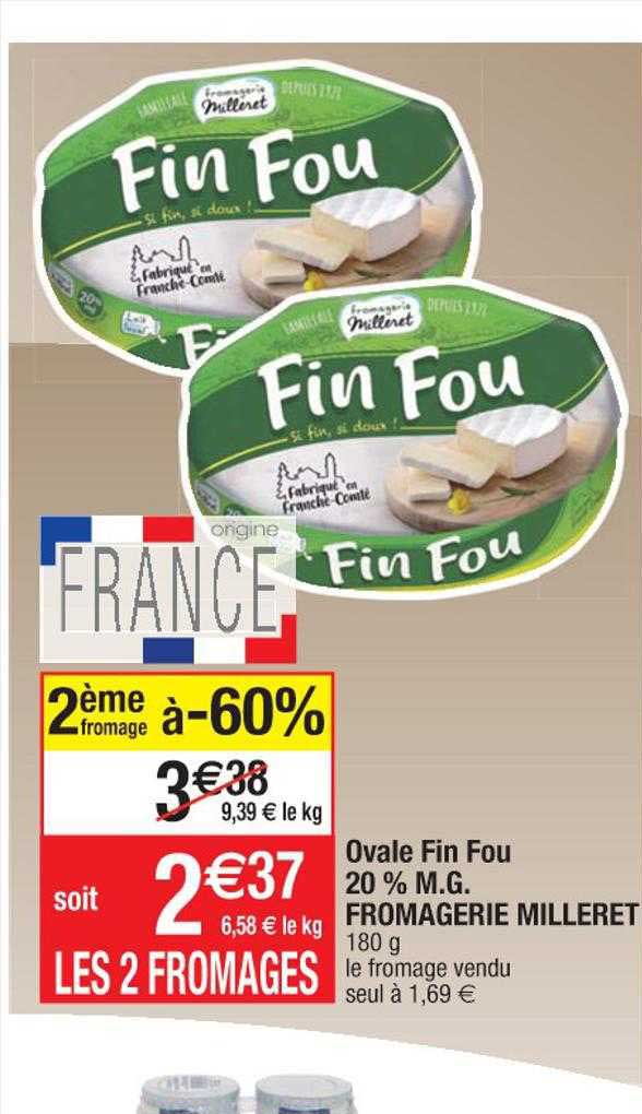 ovale fin fou 20% m.g. fromagerie milleret