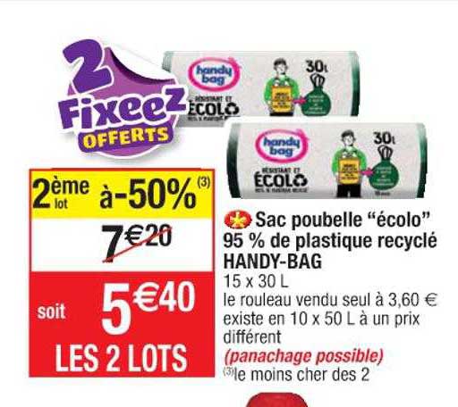 sac poubelle "écolo" 95% de plastique recyclé handy-bag