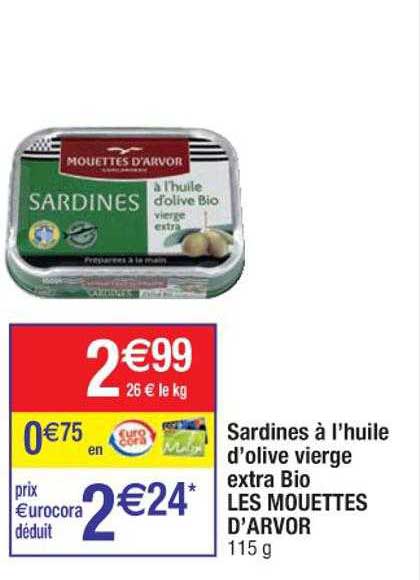 sardines à l'huile d'olive vierge extra bio les mouettes d'arvor
